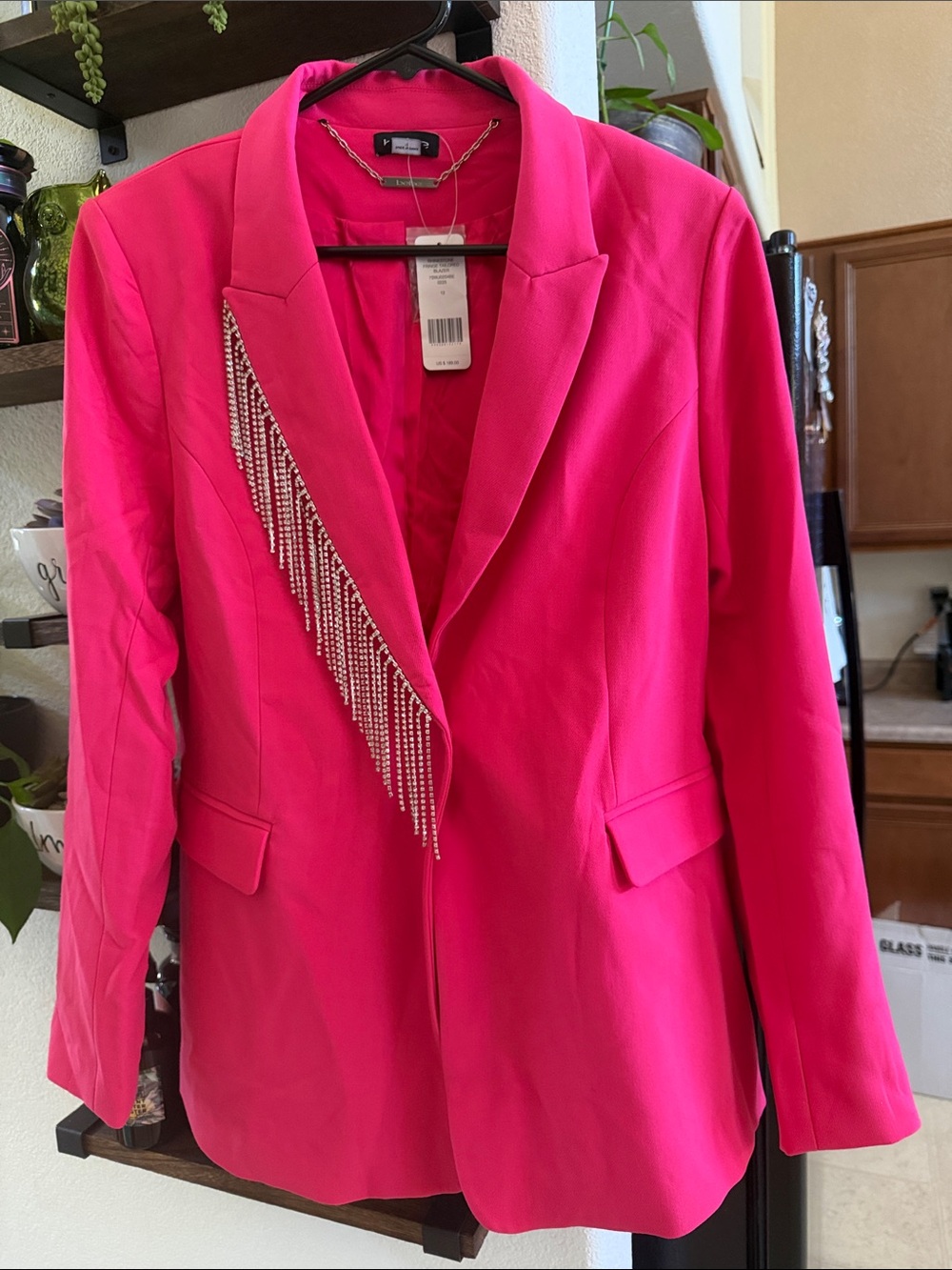 bebe Hot Pink Blazer with Rhinestone Fringe. NWT